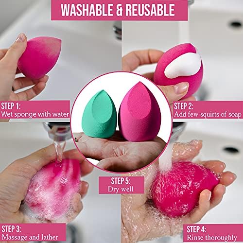 HOOBE Makeup Sponge for Blending Liquid Foundation, Cream & Powder - Easy to Clean, Super Soft & Non Latex Beauty Blender Concealer Applicator (Set of 4)