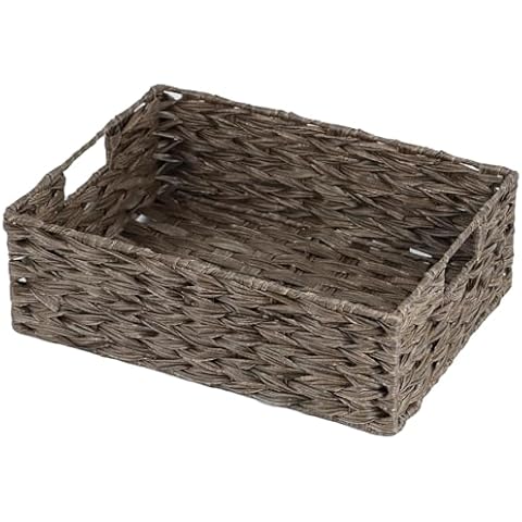 Wicker Storage Basket, Waterproof Plastic Large Wicker Basket with Built-in Handles, Woven Basket for Storage, Rattan Basket for Organizing Shelves, 1 Pack (Brown) Cover