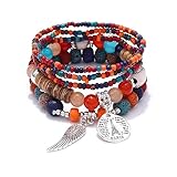 Branets Böhmische Holzperlen Armbänder für Frauen Multilayer Stretch Quaste Armbänder Set Münze Charm Flügel Statement Armreifen für Mädchen