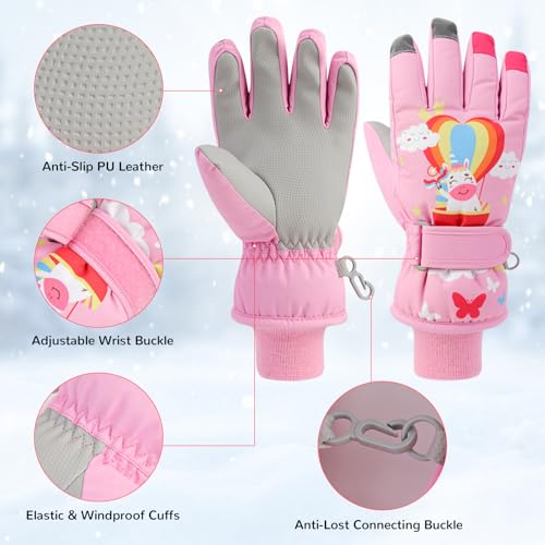 QKURT Guante de Nieve para niños Guante de esquí niños Guante Térmico de Invierno a Prueba de Viento Guante Deportivo Antideslizante, Guante para Exteriores Adecuado para niñas y niños de 2 a 13 años - imagen 2