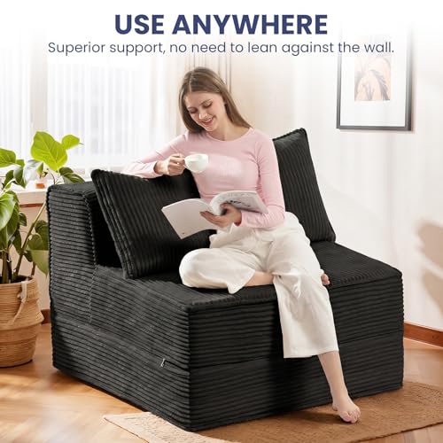 Image of Erament Folding Sofa Bed, 8 inch Convertible Sleeper Sofa Fold Out Chair Bed with Pillow, Portable Floor Couch Lounge Sofa for Living Room Bedroom Guest Room, Black