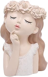 Happyyami Vaso de flores fofo para meninas, vaso de cabeça humana, vasos criativos para suculentas, vaso de resina para decoração de casa, jardim, escritório, mesa