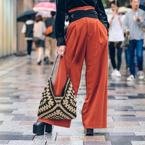 Image of Ayliss Straw Beach Bag Bucket Tote Handbag Women Shoulder Bag Hand Woven Summer Beach Purse Weaving Beach Bucket Bag