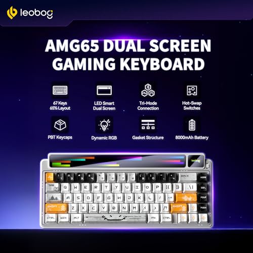 Image of Aula AMG65 Dual Screen Mechanical Gaming Keyboard, 65% Wireless Small Custom RGB Keyboard, Bluetooth /2.4G /Wired Rapid Trigger, Hot Swappable for Windows, Laptop, PC, Mac, White
