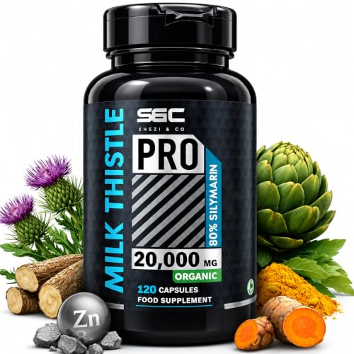 Milk Thistle 20000mg Capsules (120 Day Supply) Milk Thistle High Strength 80% Silymarin Liver Support Supplement with Dandelion Root Turmeric Artichoke Burdock & Zinc Pure Vegan Extract