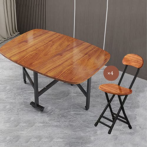 Juego de mesa de comedor plegable con 4 sillas y ruedas universales, mesa de cocina que ahorra espacio (marrón, 100 x 60 cm)