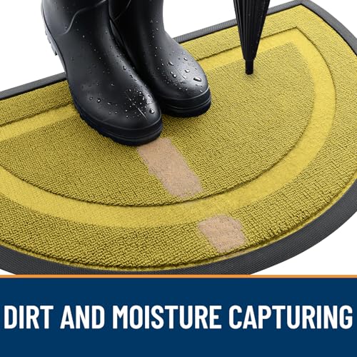 Image of OLANLY Half Circle Door Mat Indoor Outdoor Entrance Welcome, Waterproof All-Season, All-Weather Doormat, Sturdy Natural Rubber, Low Profile, Easy Clean Patio Porch Entryway Mat, 29.5x17, Lime Green
