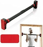 Garvee Adjustable Doorway Pull Up Bar - No Screws Chin Up Bar, 440lbs Max Load, Anti-Slip with Level Meter for Home Gym Strength Training, Red