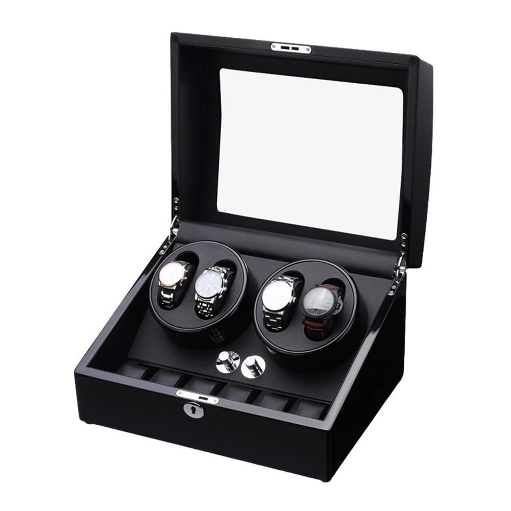 QUSYZD Watch Winder Automatic Watch Winder Box for Winding 4 Watches + 6 Storage Quiet Motor Piano Paint Exterior Adapter and Battery Powered,C Watch Winder powerfully,A-A