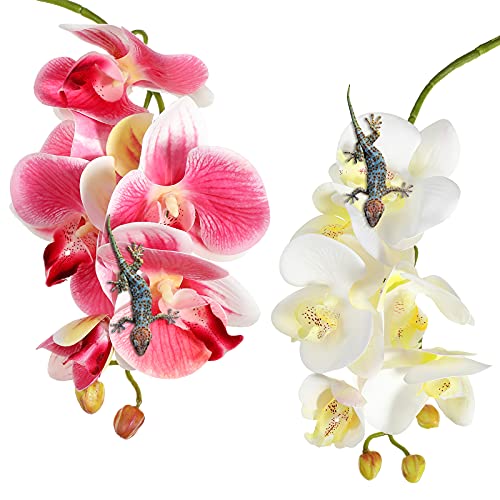 Chuangdi 2 Pieces Artificial Phalaenopsis with Suction Cups Terrarium Plant Decoration Reptile Habitat Plant Decor for…