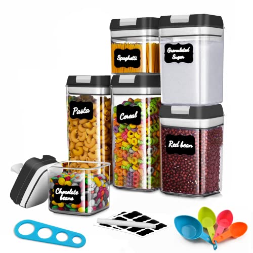 Benooa Juego de recipientes herméticos para cereales, harina, azúcar, etiquetas, tarros con tapa, 6 unidades Cover
