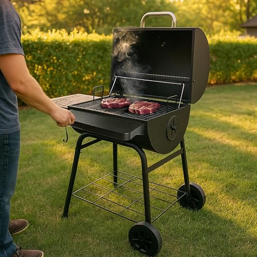 Image of Grill Boss 23 Inch Charcoal Barrel Grill with Adjustable Grate, Large Cooking Area, Black
