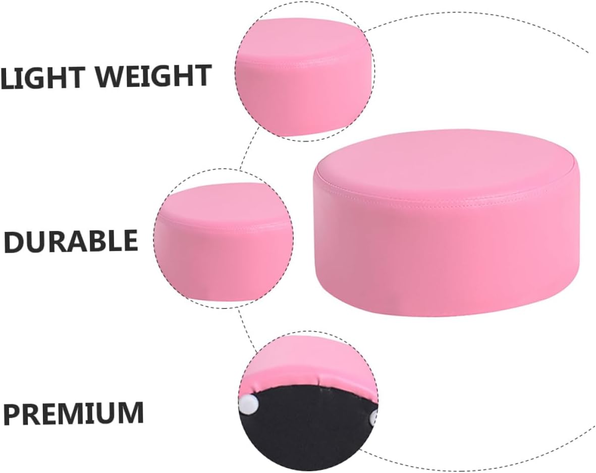 ibasenice Non-Slip Pink Leather Footstool Step Stool, Lightweight Hand Washing Stool, Small Round Seat for Bathroom and Bedroom, 28x28x13cm