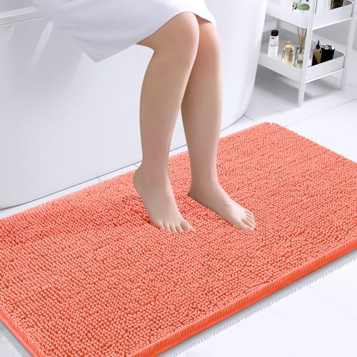 Image of OLANLY Large Bathroom Rugs 40x24, Extra Soft Absorbent Chenille Bath Rugs, Rubber Backing Quick Dry, Machine Washable Bath Mats for Bathroom Floor, Tub and Shower, Home Decor Accessories, Coral