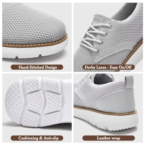 Image of Men's Breathable Mesh Comfortable Business Casual Shoes with Sneakers Design for Long Standing, Office Work, Formal Occasions & Walking Grey