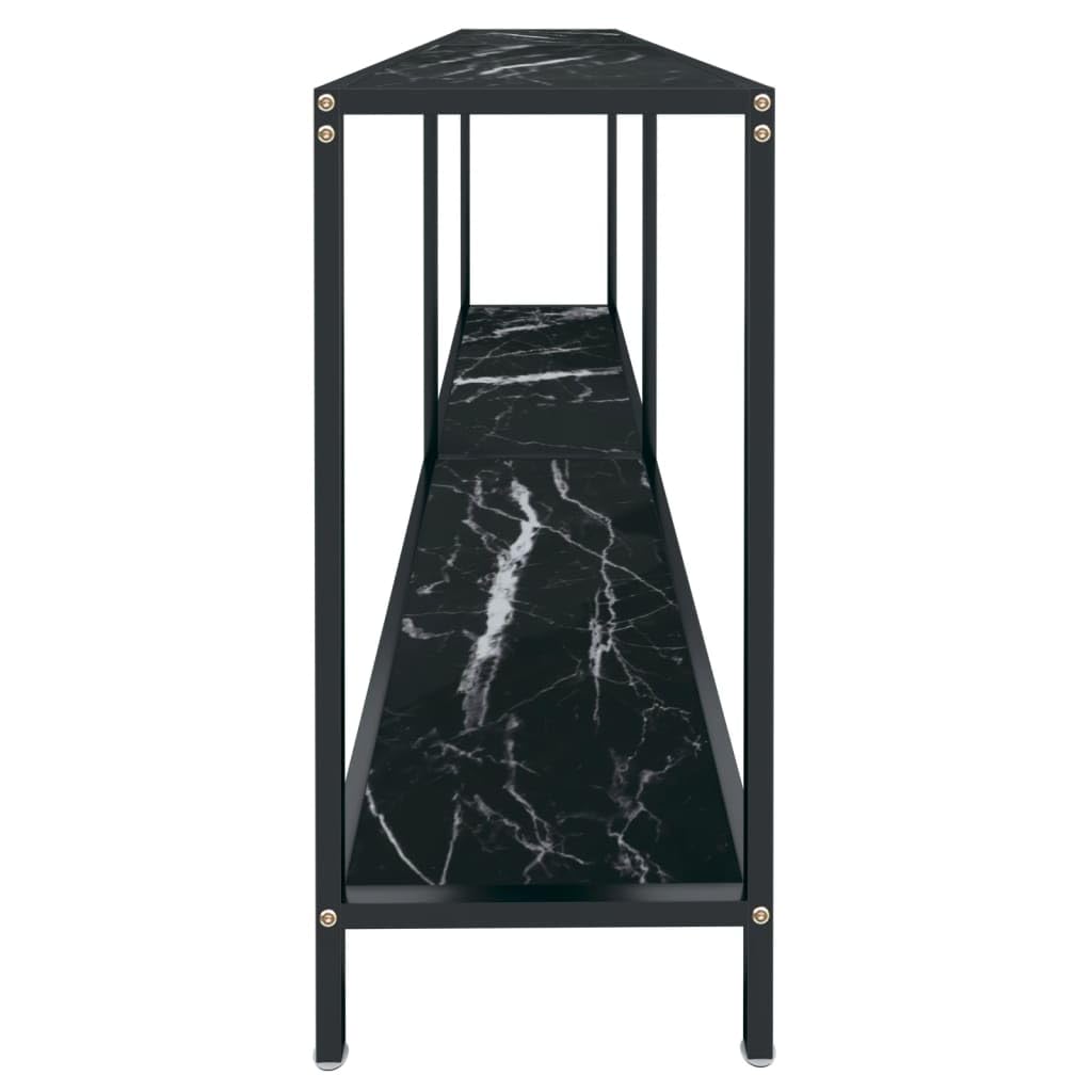 Stolik konsolowy czarny ze szkła hartowanego 180 x 35 x 75,5 cm, stal malowana proszkowo, stolik pomocniczy do korytarza, salonu, półka z miejscem do przechowywania do biura, stabilny
