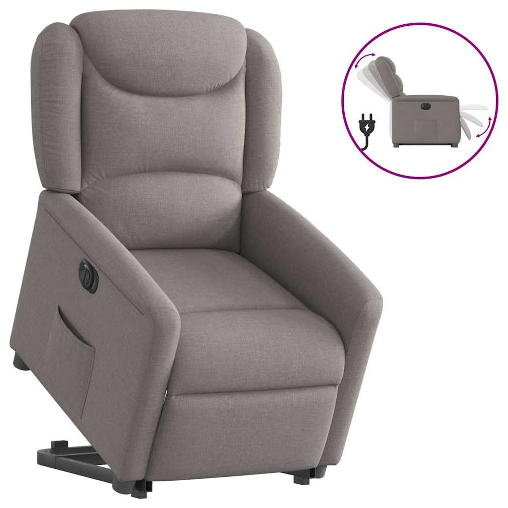 Genérico Sillón eléctrico reclinable elevable de Tela Gris Taupe,Sillas,Sillones-3303221