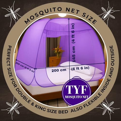Image of TYF Mosquito Net for Bed Made with Polyester Material | Foldable Mesh Design | Lightweight and Portable Structure | Carry for Indoor Sleeping Spaces, Purple 6.15 Feet X 6.15 Feet Double Bed