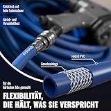 Poppstar Druckluftschlauch 10 m (Hybrid PVC mit Gewebe, Innendurchmesser 9,2mm mit Schnellkupplung & Kupplungsstecker) bis 20 bar, blau