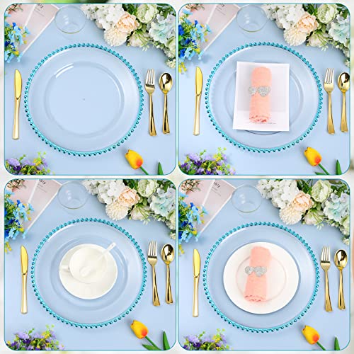 18 Pcs Clear Charger Plates With Beaded Rim 13 Inch Plastic Round Charger Plates Bulk Acrylic Round Dinner Plate Chargers Decorative Plates For Home Kitchen Party Wedding Tabletop Decor (Bright Blue) #TOP3