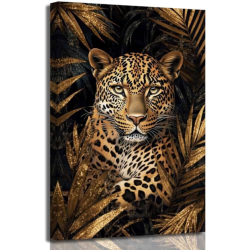 Tableau guépard noir et doré pour décorer un salon chic