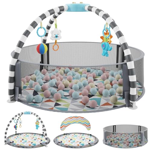 Image of 5 in 1 Baby Play Gym and Ball Pit -Playgym with 6 Toys, Balls, Tummy Pillow, Tummy Time Play Mat - Easy to Set Up Baby Activity Mat - Gym Ball Pit - Infant Playmats for Boy & Girls