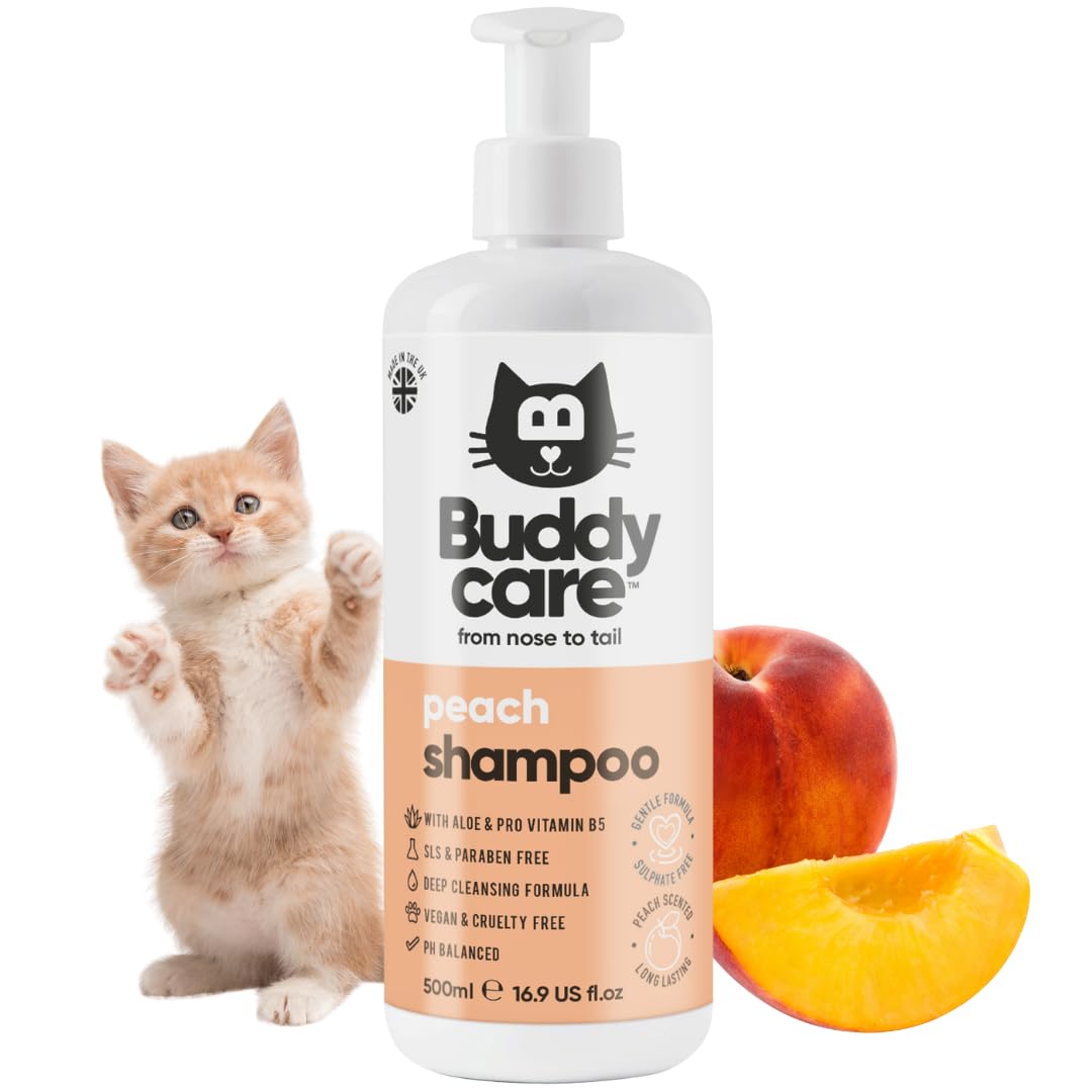 Buddycare Peach Cat Shampoo - Deep Cleansing Shampoo for Cats - Fruity Scented - with Aloe Vera and B5 (16.90oz)