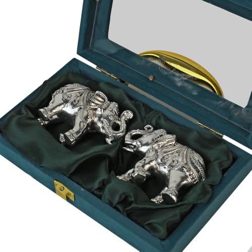Image of 999 Silver-Plated Elephant Pair in Luxury Gift Box | Pure Silver Vastu Figurine for Good Luck and Prosperity | Gift for Diwali, Weddings, Corporate Gifting, and Home Temple Decor
