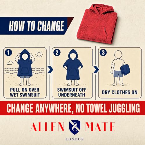 Image of ALLEN & MATE Kids Surf Poncho Towel Robe, Hooded Changing Robe, 6-13 Years
