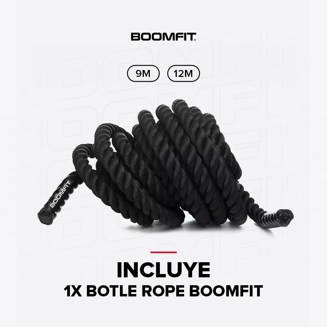 BOOMFIT Cuerda de Batalla 9 m | Battle Rope para Crosstraining y HIIT Ø40mm | Entrenamiento Funcional con Agarre Antideslizante para Gym en Casa y Exterior | Mejora Fuerza y Cardio para Atletas
