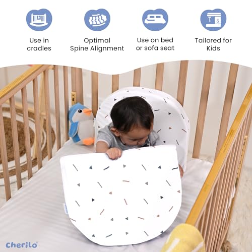 Image of Cherilo Foam C Shaped Elevated Wedge Pillow for Baby Crib&Mattress,Elevate Baby to Prevent Acid Reflux,Colic,Gerd,Heat Burn&Vomiting,15 inchX12 inchX3 inch - with Removable Cover - Triangle Design - White