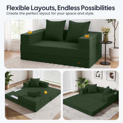 Image of COMAX Futon Sofa Bed, Convertible Sofa Bed, Folding Boneless Couches | Low-Profile Small Boneless Couch for Living Room, 11.8 inch H Low Seat 59 inch Foldable Floor Sofa Lounge Space‑Saving