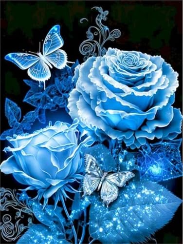 Peinture Diamant Adulte Anti-Stress - Grand Kit Broderie Point de Croix Roses Bleues 80x100