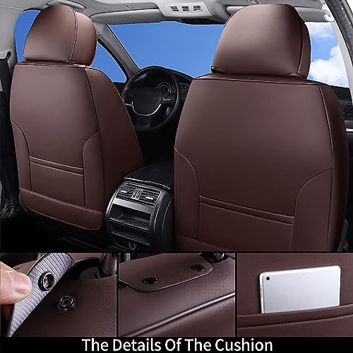 Image of Coverado Front and Back Seat Covers 5 Pieces, Waterproof Nappa Leather Auto Seat Protectors Full Set with Head Pillow, Universal Car Accessories Fit for Most Sedans SUV Pick-up Truck, Brown
