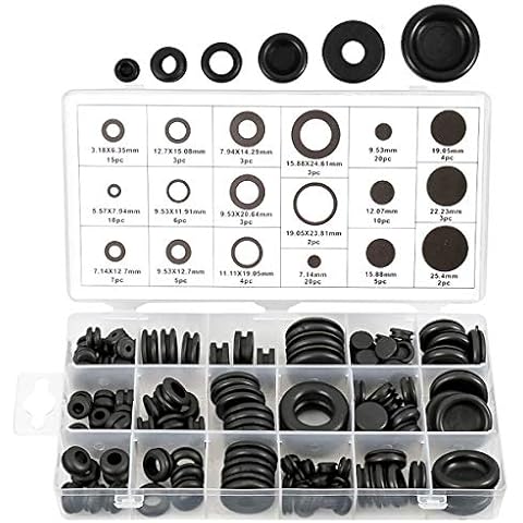 125PCS Rubber Grommet Kit 18 Sizes Blanking Gasket O Ring Assortment Kit for Protecting Wires, Plugs and Cables Cover