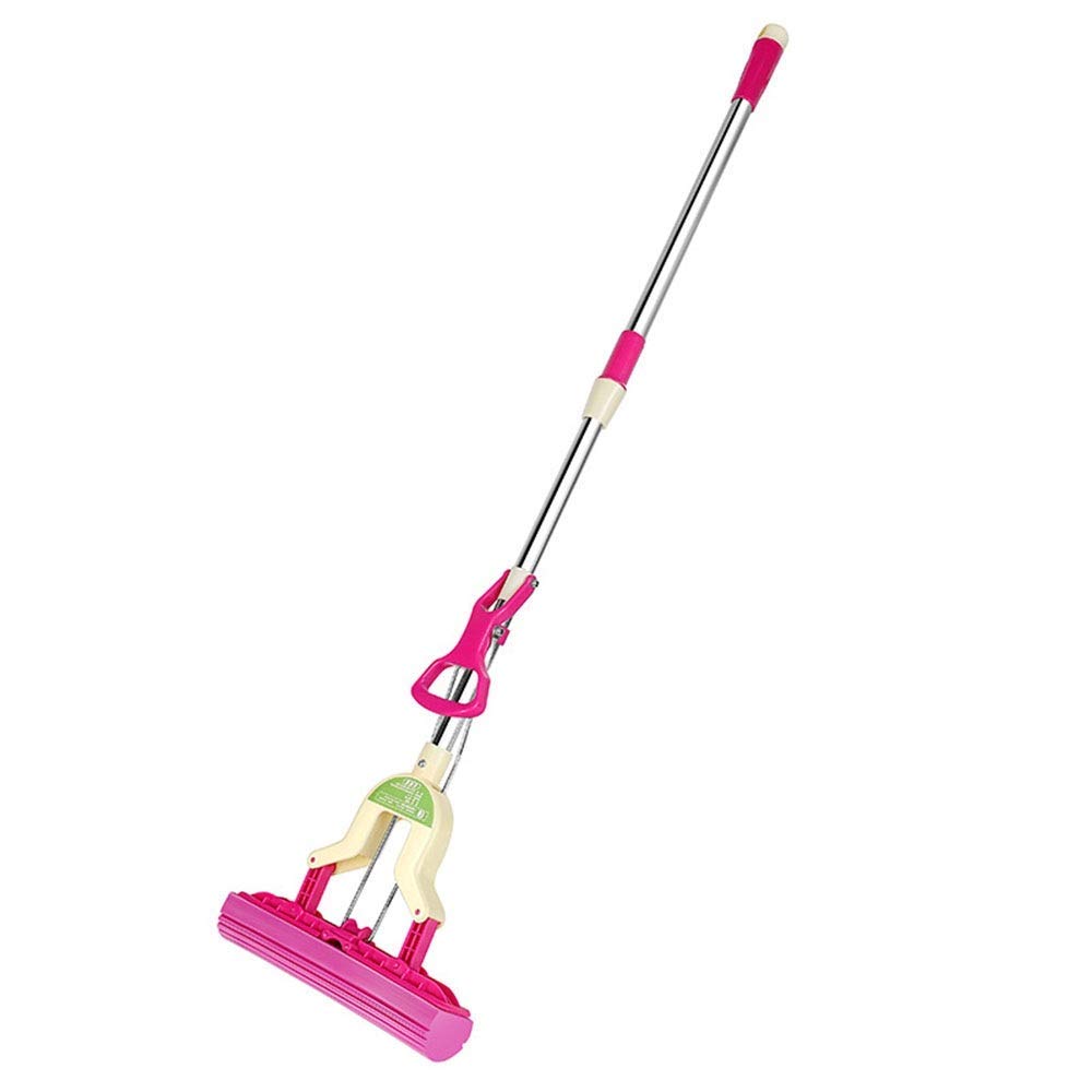 Mop Kitchen Home Mop in Schiuma di Spugna con Rullo in PVA Super Assorbente con Manico Estensibile Mop e Secchio (Colore: Rosa, Dimensioni: 98-128x27 cm)