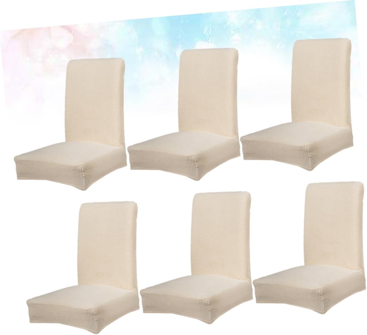 6-Piece Stretchy Dining Chair Covers Elastic Polyester Seat Protectors for Home and Office Removable Full Cover Slipcovers in Beige