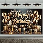 Black Glod Birthday Party Backdrop Luxury Black Glod Happy Birthday Banner Photography Background for Home Decorations Party Supplies 70.8 x 47.2 Inch - Image 5