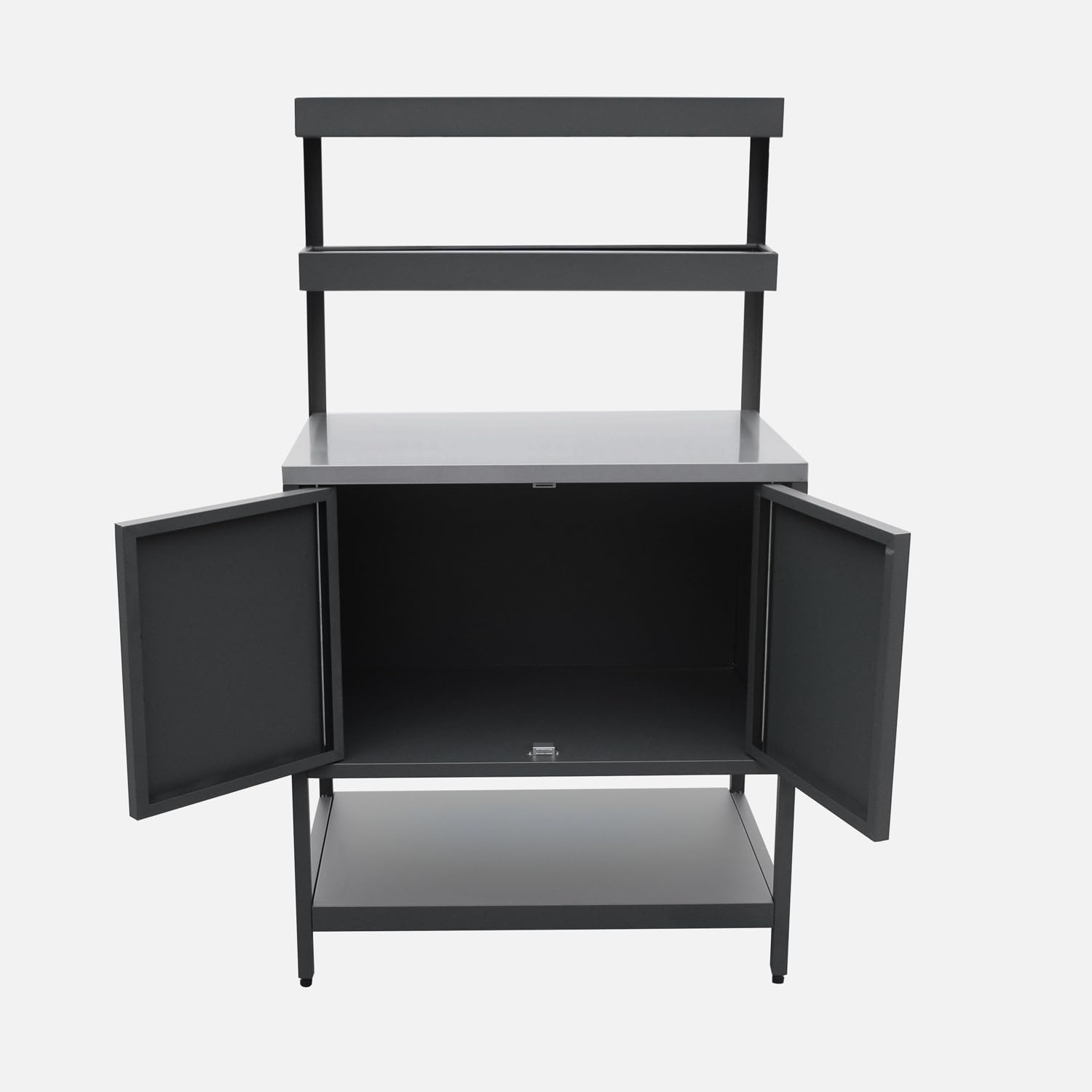 Cucina da esterno modulare in acciaio con 2 ripiani sospesi e 2 ante, 80cm, Naxos, Nero, 80x51x142 cm