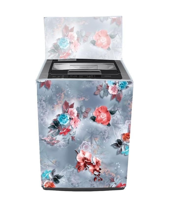 PVC Fully Automatic Top Load Washing Machine Cover Compatible For Samsung, Lg, Whirlphool, godrej 7 Kg, 7.5 Kg,8 Kg, 8.5 Kg , 9 Kg, 10 Kg, 11 Kg, 12 Kg Dimension 58DX60WX94H CM Flower Grey.
