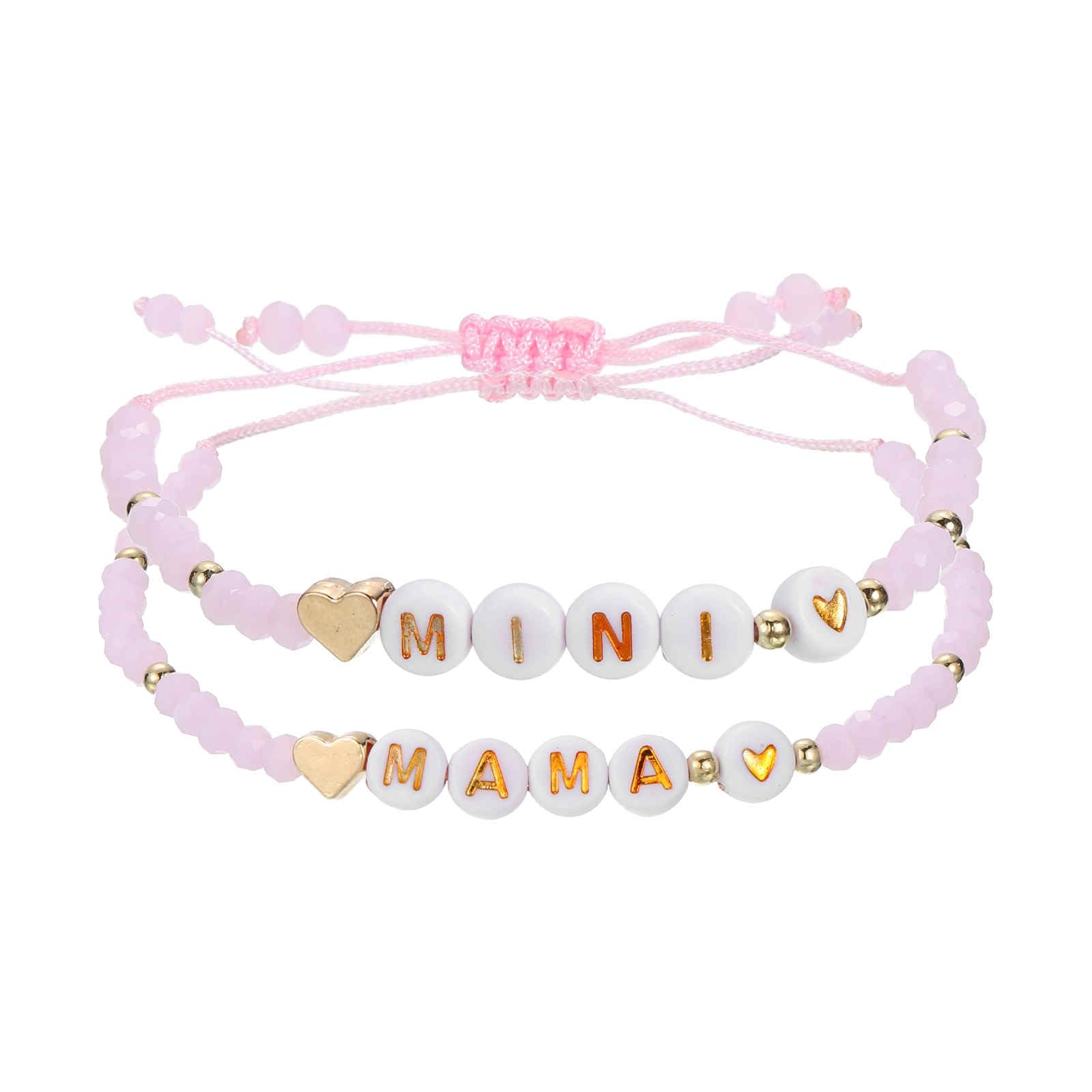 Mother Daughter Bead Bracelet Set, Mama and Mini Adjustable Strand Matching Bracelets Stackable Jewelry for Women Valentines Mother's Day Gift, Pink-image-12