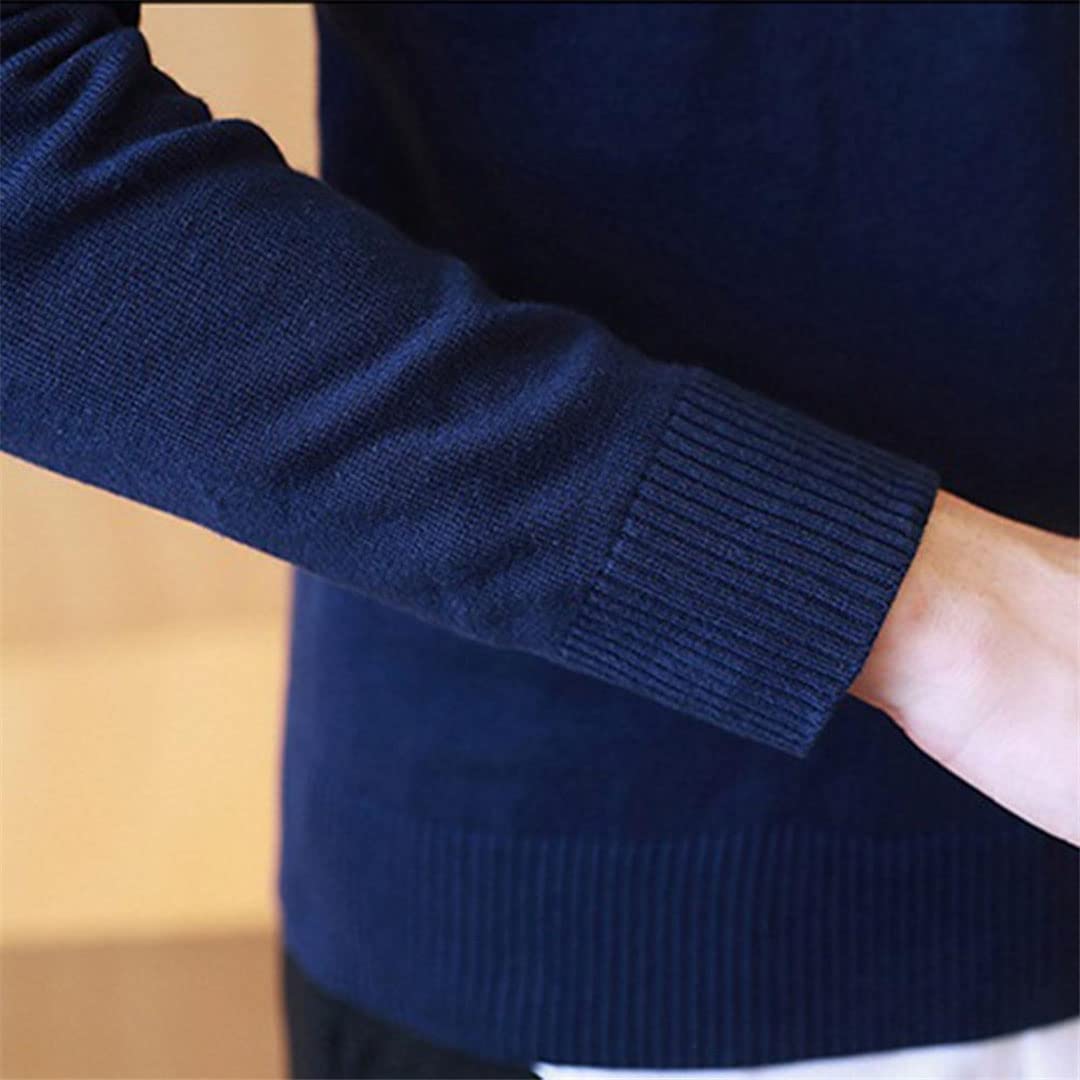 Vogrtcc Suéter de los hombres Suéter de punto Top Color sólido Cuello en V Manga larga Slim Pullover Knitwear Sweater