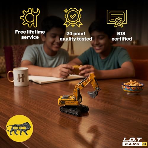 Image of Rift 1:64 Scale Remote Control Construction Vehicle, 13-Channel Excavator Toy for Kids, Rechargeable Engineering Car, Heavy Duty Machine Construction Toy with Lights & Music (Yellow)