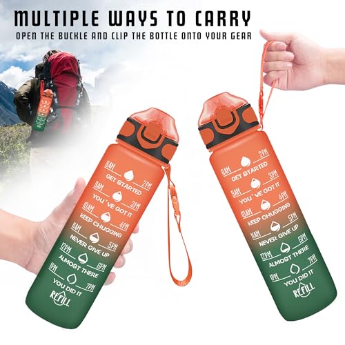 Image of Enerbone 32 oz Drinking Water Bottle with Times to Drink and Straw, Motivational with Carrying Strap, Leakproof BPA & Toxic Free, Ensure You Drink Enough Water for Fitness Gym Outdoor