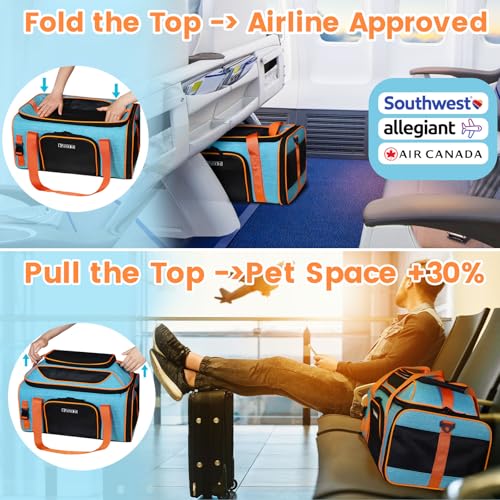 Petskd-Top-Expandable-Pet-Carrier-19x13x9-Inches-Southwest-Allegiant-Airlines-Approved-Soft-Sided-Carrier-for-Small-Dog-Under-15-lbs-and-Large-Cat-Under-20-lbsBlue Petskd Top Expandable Pet Carrier 19x13x9 Inches Southwest Allegiant Airlines Approved Soft Sided Carrier for Small Dog Under 15 lbs and Large Cat Under 20 lbsBlue