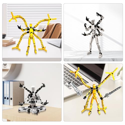 T13 3D Action Figure Set (Assembly Completed) 2 Pcs, 3D Printed Multi-Jointed, Titan 13 Action Figures, Multi-Articular Lucky Mobile Robot Nova,Desktop Decorations for Game Lovers Toys (Gold Sliver)