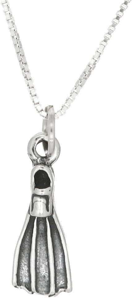 LGU Sterling Silver Double Sided Diver Swimming Flipper Necklace