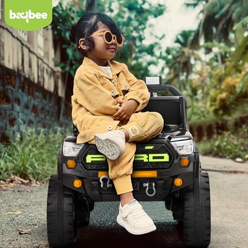 Image of Baybee Maverick Battery Operated Jeep for Kids with RGB Windshield Light, Bluetooth, USB & Music | Baby Big Ride on Battery Car | Electric Jeep Car for Kids to Drive for 2 to 6 Years Boys Girl (Black)