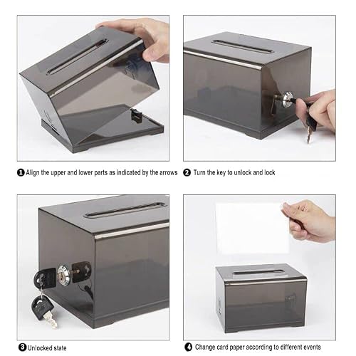 Donation Ballot Box with Lock - Suggestion Box with Sign Holder for Business Cards/Tips Jars/Sweepstakes Boxes (black) - Thumbnail 3