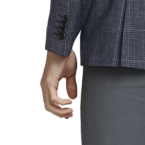 Image of Colorplus Men's Contemporary Fit Terry Rayon Blend Notch Collar Herringbone Pattern Full Sleeve Navy Casual Blazer